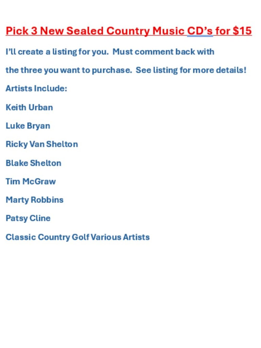 Pick 3 New Sealed Country Music CD's for $15 Mix and Match